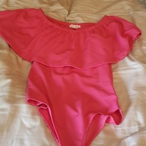 Pink off shoulder Body suit shirt.